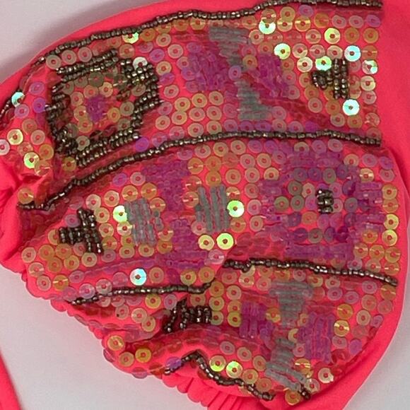 Vintage Beaded Sequined String Bikini Top | 2000s | Coral Pink | Medium | NWOT - Picture 3 of 6
